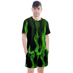 Smoke Flame Abstract Green Men s Mesh Tee And Shorts Set