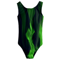 Smoke Flame Abstract Green Kids  Cut-out Back One Piece Swimsuit by HermanTelo