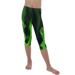 Smoke Flame Abstract Green Kids  Lightweight Velour Capri Leggings  by HermanTelo