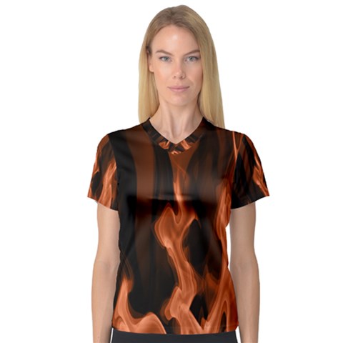 Smoke Flame Abstract Orange Red V-neck Sport Mesh Tee by HermanTelo