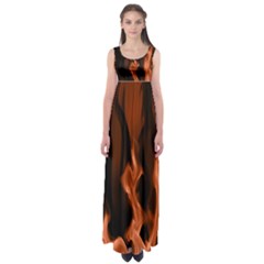 Smoke Flame Abstract Orange Red Empire Waist Maxi Dress