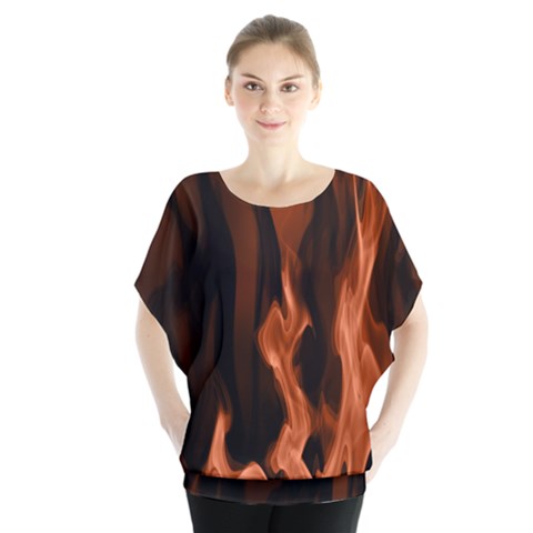 Smoke Flame Abstract Orange Red Batwing Chiffon Blouse by HermanTelo