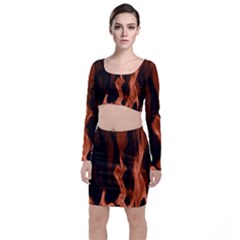 Smoke Flame Abstract Orange Red Top And Skirt Sets