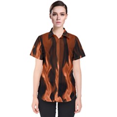 Smoke Flame Abstract Orange Red Women s Short Sleeve Shirt