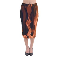 Smoke Flame Abstract Orange Red Velvet Midi Pencil Skirt by HermanTelo