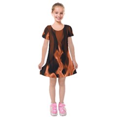 Smoke Flame Abstract Orange Red Kids  Short Sleeve Velvet Dress