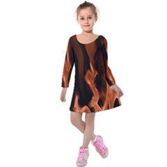 Smoke Flame Abstract Orange Red Kids  Long Sleeve Velvet Dress