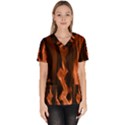 Smoke Flame Abstract Orange Red Women s V-Neck Scrub Top View1