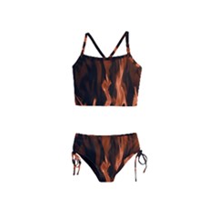 Smoke Flame Abstract Orange Red Girls  Tankini Swimsuit