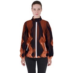 Smoke Flame Abstract Orange Red Women s High Neck Windbreaker by HermanTelo