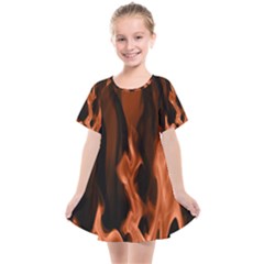 Smoke Flame Abstract Orange Red Kids  Smock Dress