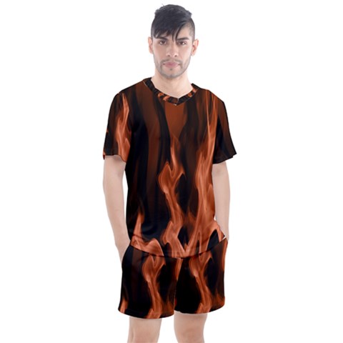 Smoke Flame Abstract Orange Red Men s Mesh Tee And Shorts Set by HermanTelo