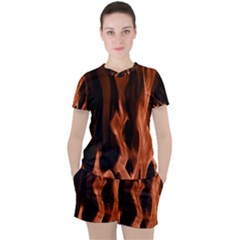 Smoke Flame Abstract Orange Red Women s Tee And Shorts Set