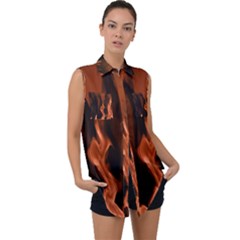 Smoke Flame Abstract Orange Red Sleeveless Chiffon Button Shirt