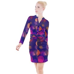 Seamless Pattern Design Tiling Button Long Sleeve Dress