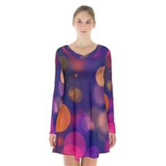 Seamless Pattern Design Tiling Long Sleeve Velvet V-neck Dress