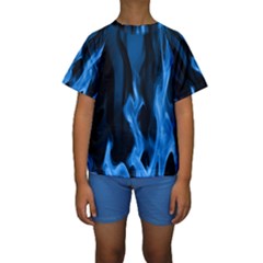 Smoke Flame Abstract Blue Kids  Short Sleeve Swimwear