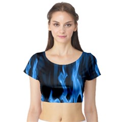 Smoke Flame Abstract Blue Short Sleeve Crop Top