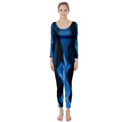 Smoke Flame Abstract Blue Long Sleeve Catsuit