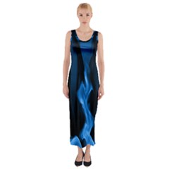 Smoke Flame Abstract Blue Fitted Maxi Dress