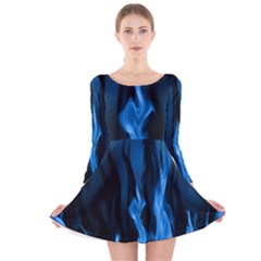 Smoke Flame Abstract Blue Long Sleeve Velvet Skater Dress