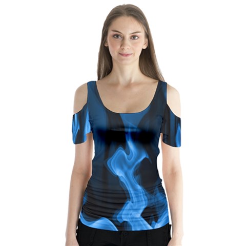 Smoke Flame Abstract Blue Butterfly Sleeve Cutout Tee  by HermanTelo