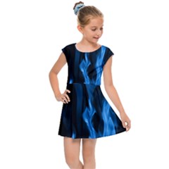 Smoke Flame Abstract Blue Kids  Cap Sleeve Dress by HermanTelo