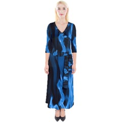 Smoke Flame Abstract Blue Quarter Sleeve Wrap Maxi Dress