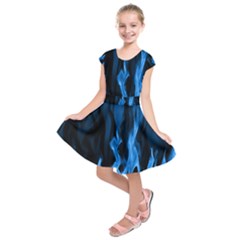 Smoke Flame Abstract Blue Kids  Short Sleeve Dress