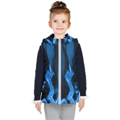 Smoke Flame Abstract Blue Kids  Hooded Puffer Vest by HermanTelo