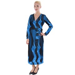 Smoke Flame Abstract Blue Velvet Maxi Wrap Dress