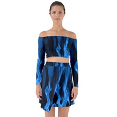 Smoke Flame Abstract Blue Off Shoulder Top With Skirt Set by HermanTelo