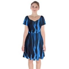 Smoke Flame Abstract Blue Short Sleeve Bardot Dress