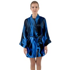 Smoke Flame Abstract Blue Long Sleeve Kimono Robe by HermanTelo