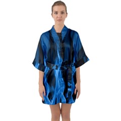 Smoke Flame Abstract Blue Quarter Sleeve Kimono Robe by HermanTelo