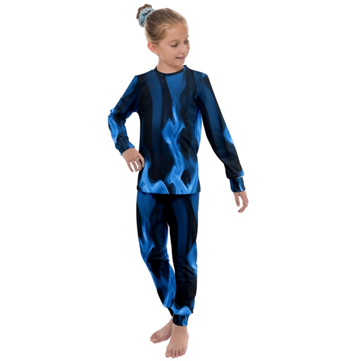 Smoke Flame Abstract Blue Kids  Long Sleeve Set 