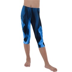 Smoke Flame Abstract Blue Kids  Lightweight Velour Capri Leggings 