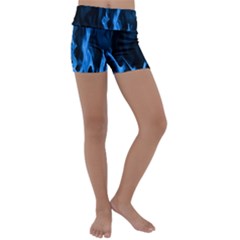 Smoke Flame Abstract Blue Kids  Lightweight Velour Yoga Shorts