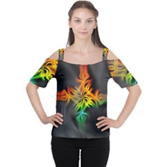 Smoke Rainbow Abstract Fractal Cutout Shoulder Tee