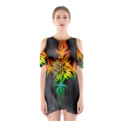 Smoke Rainbow Abstract Fractal Shoulder Cutout One Piece Dress