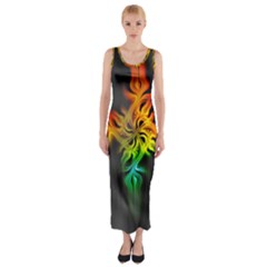 Smoke Rainbow Abstract Fractal Fitted Maxi Dress