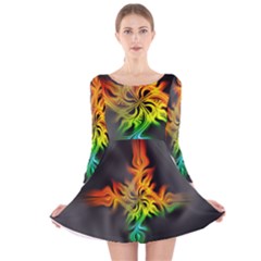 Smoke Rainbow Abstract Fractal Long Sleeve Velvet Skater Dress