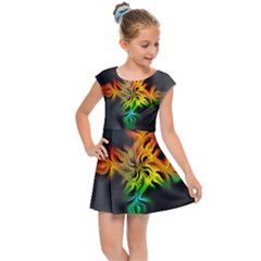 Smoke Rainbow Abstract Fractal Kids  Cap Sleeve Dress