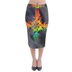 Smoke Rainbow Abstract Fractal Velvet Midi Pencil Skirt