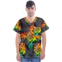 Smoke Rainbow Abstract Fractal Men s V-neck Scrub Top