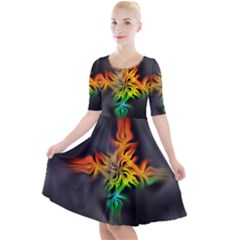 Smoke Rainbow Abstract Fractal Quarter Sleeve A-line Dress by HermanTelo