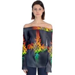 Smoke Rainbow Abstract Fractal Off Shoulder Long Sleeve Top