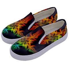 Smoke Rainbow Abstract Fractal Kids  Canvas Slip Ons by HermanTelo