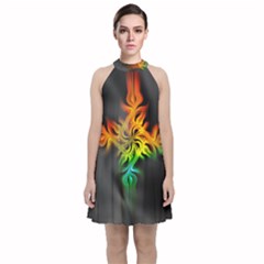 Smoke Rainbow Abstract Fractal Velvet Halter Neckline Dress 