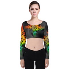 Smoke Rainbow Abstract Fractal Velvet Long Sleeve Crop Top